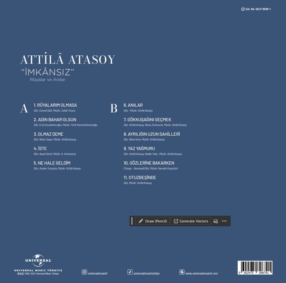 ATTİLA ATASOY - İMKANSIZ / RÜYALAR VE ANILAR (1989) - LP 2025 BASIM SIFIR PLAK