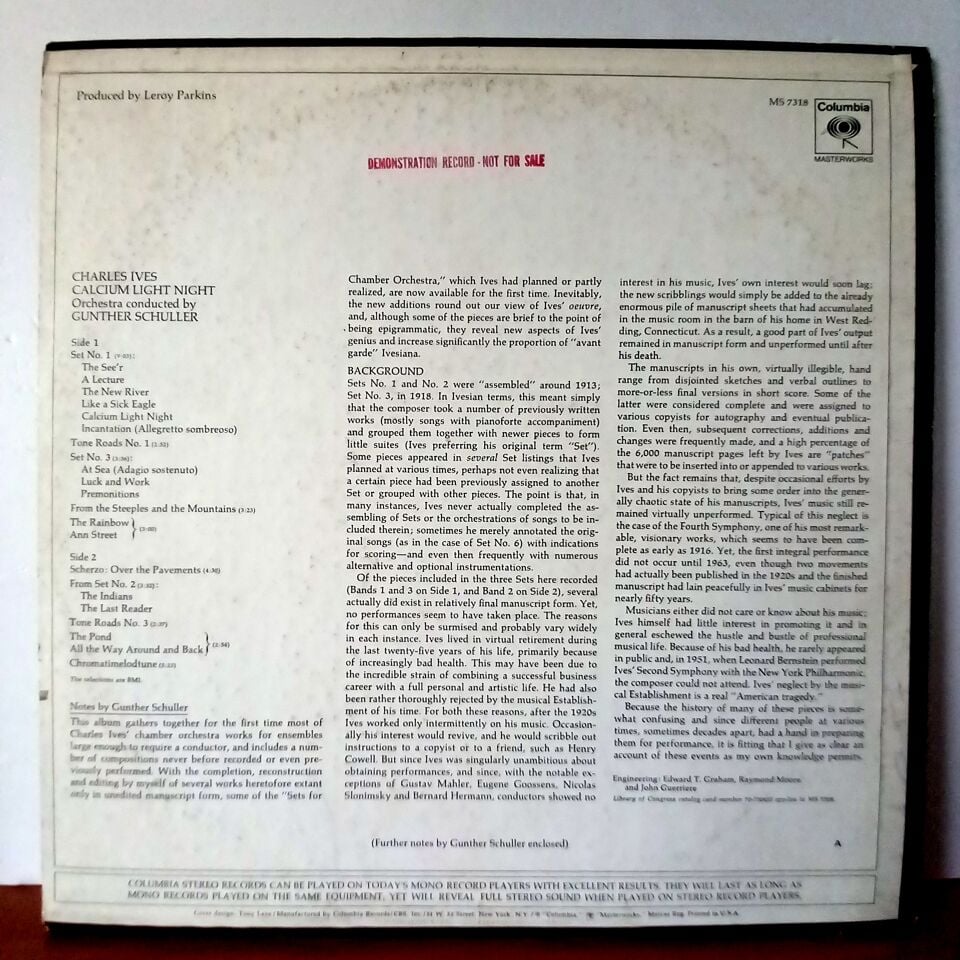 CHARLES IVES – CALCIUM LIGHT NIGHT (1970) - LP 2.EL PLAK