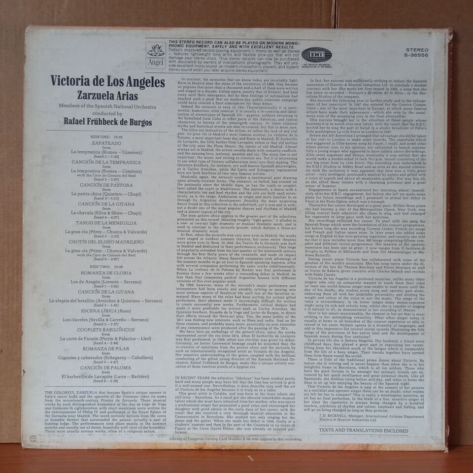 VICTORIA DE LOS ANGELES - ZARZUELA ARIAS / MEMBERS OF THE SPANISH NATIONAL ORCHESTRA, RAFAEL FRÜHBECK DE BURGOS (1968) - LP 2.EL PLAK