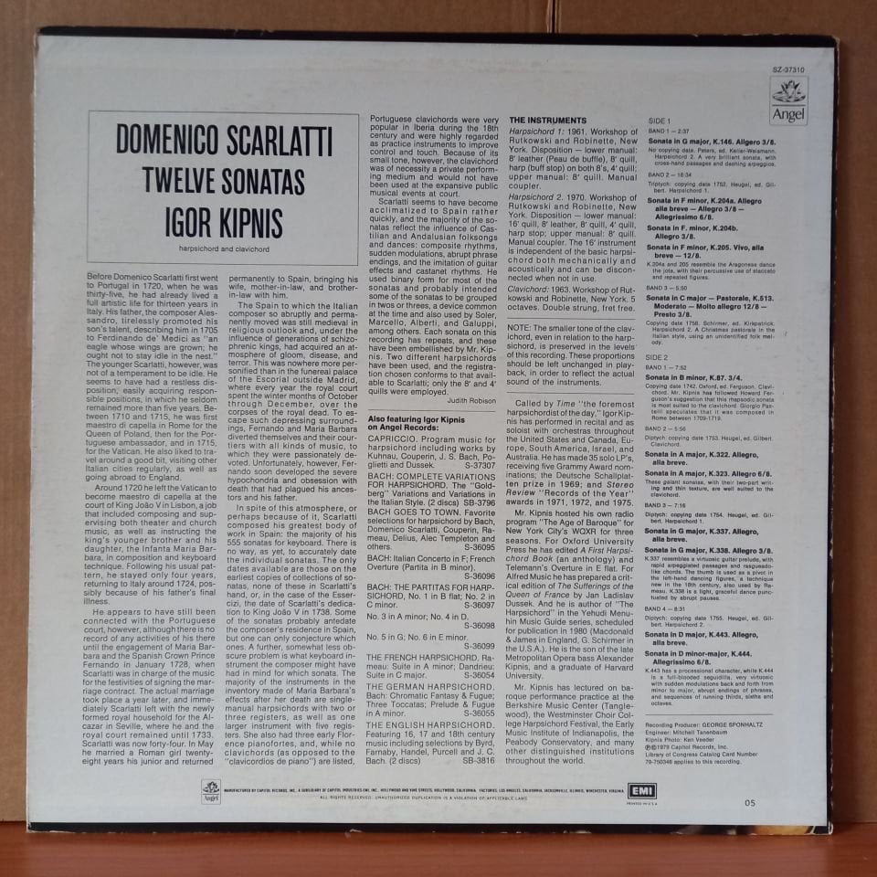 DOMENICO SCARLATTI: TWELVE SONATAS / IGOR KIPNIS (1979) - LP 2.EL PLAK
