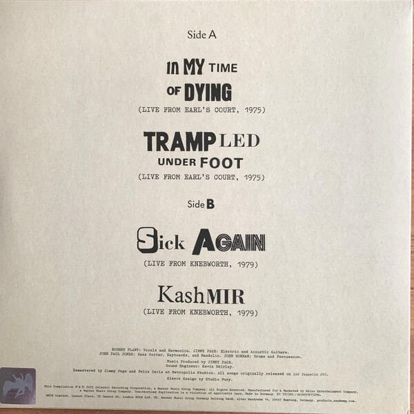 LED ZEPPELIN - LIVE EP / 1975 & 1979  (2025) - 180GR 12'' 45RPM 4 TRACKS EP SIFIR PLAK