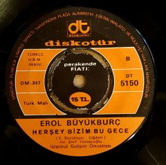 EROL BÜYÜKBURÇ - GENÇLİK ŞARKISI / HERŞEY BİZİM BU GECE - 7'' 45 DEVİR KAPAKLI DİSKOTÜR 2.EL