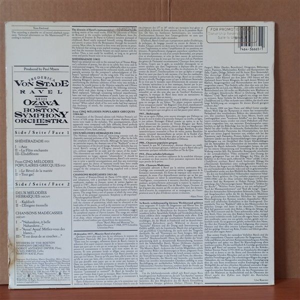 FREDERICA VON STADE, SEIJI OZAWA, BOSTON SYMPHONY ORCHESTRA - RAVEL – SCHEHERAZADE / CHANSONS MADECASSES / MELODIES POPULAIRES GRECQUES / MELODIES HEBRAIQUES (1981) - LP 2.EL PLAK