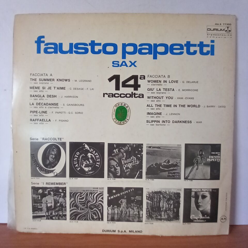 FAUSTO PAPETTI – 14A RACCOLTA (1972) - LP YERLİ BASKI 2.EL PLAK