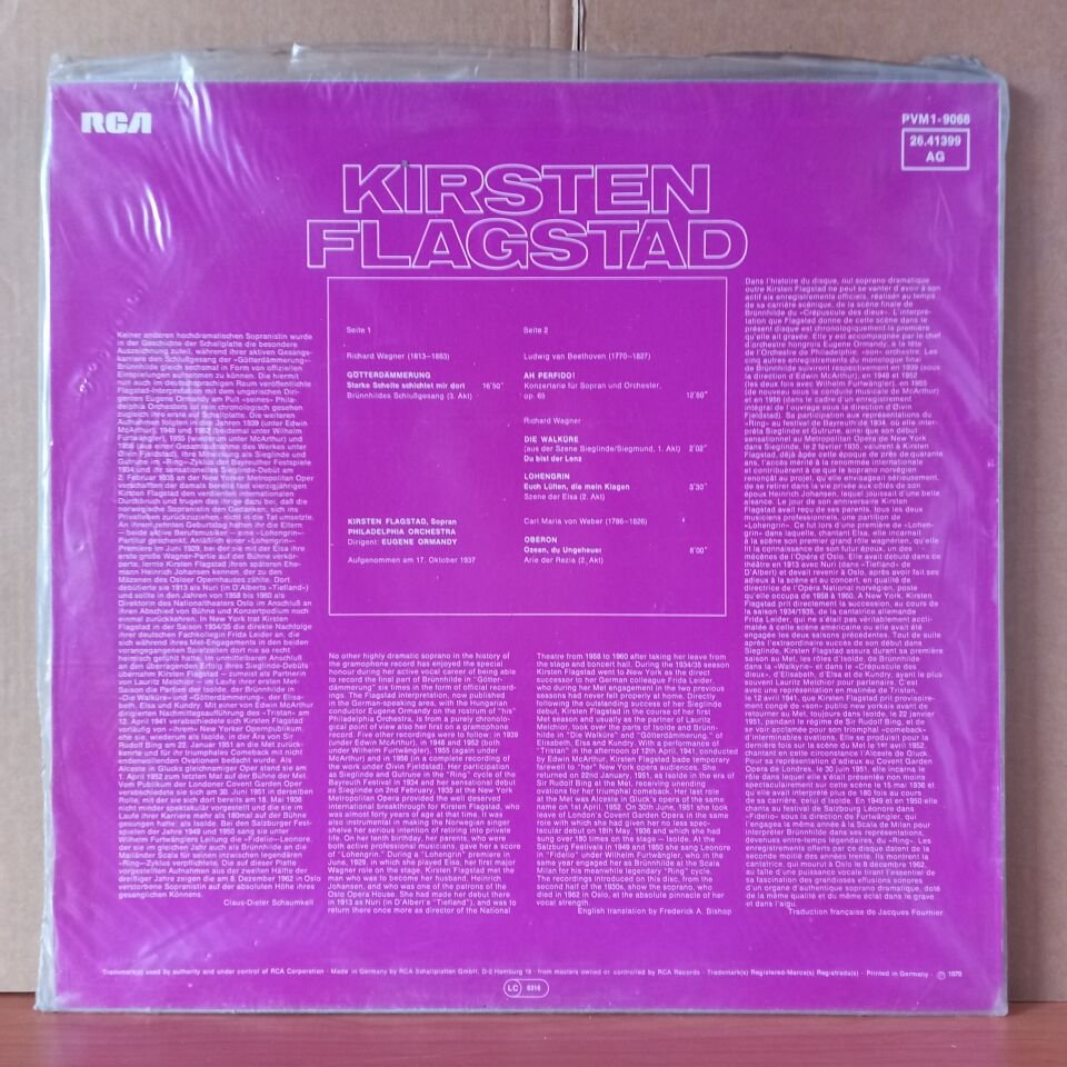 KIRSTEN FLAGSTAD / WAGNER: GOTTERDAMMERUNG: STARKE SCHEITE SCHICHTET MIR DORT, DIE WALKURE: DU BIST DER LENZ, LOHENGRIN: ACT II EUCH LUFTEN, DIE MEIN KLAGEN / BEETHOVEN: AH, PERFIDO / WEBER: OZEAN, DU UNGEHEUER - LP DÖNEM BASKISI SIFIR PLAK