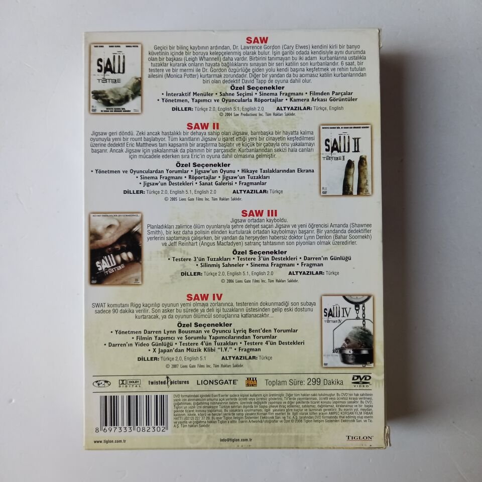 SAW QUADRILOGY - TESTERE - 4DVD 2.EL