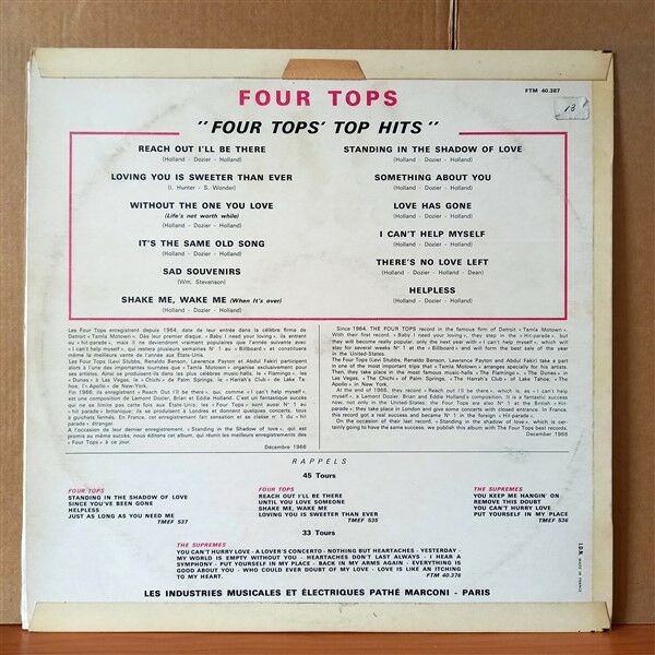 FOUR TOPS – FOUR TOPS' TOP HITS (1967) - LP 2.EL PLAK