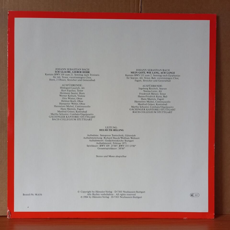 BACH: DIE BACH KANTATE / BWV 109 ICH GLAUBE, LIEBER HERR / BWV 155 MEIN GOTT, WIE LANG, ACH LANGE / BACH-ENSEMBLE, HELMUTH RILLING (1984) - LP 2.EL PLAK