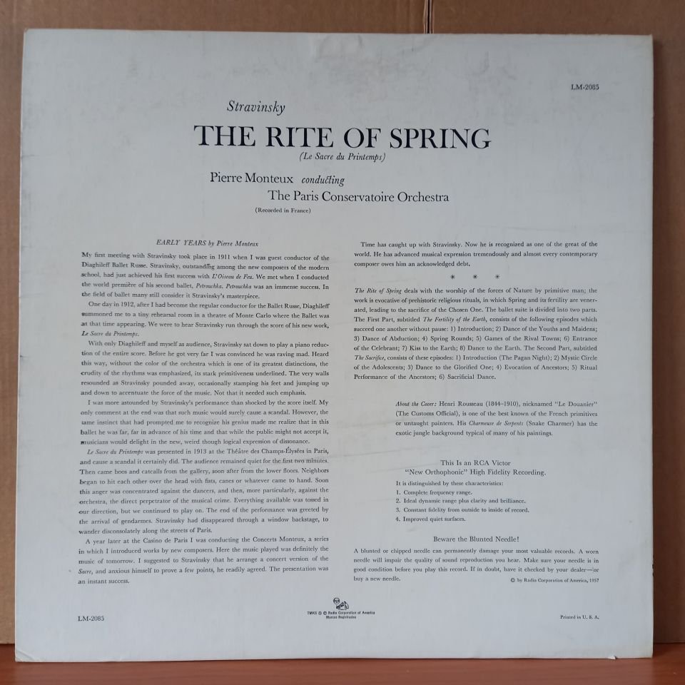 STRAVINSKY: THE RITE OF SPRING / PIERRE MONTEUX, PARIS CONSERVATOIRE ORCHESTRA (1957) - LP 2.EL PLAK