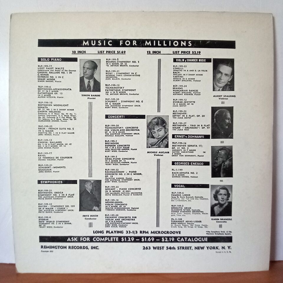 BEETHOVEN: EROICA - SYMPHONY #3 IN E FLAT - OPUS 55 / THE AUSTRIAN SYMPHONY ORCHESTRA UNDER FRITZ BUSCH (1953) - LP 2.EL PLAK