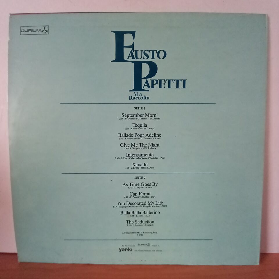 FAUSTO PAPETTI – 31A RACCOLTA (1980) - LP YERLİ BASKI 2.EL PLAK
