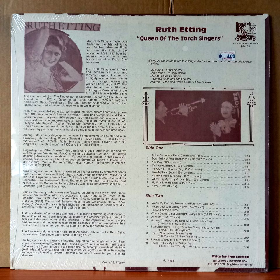 RUTH ETTING – QUEEN OF THE TORCH SINGERS (1987) - LP DÖNEM BASKISI SIFIR PLAK