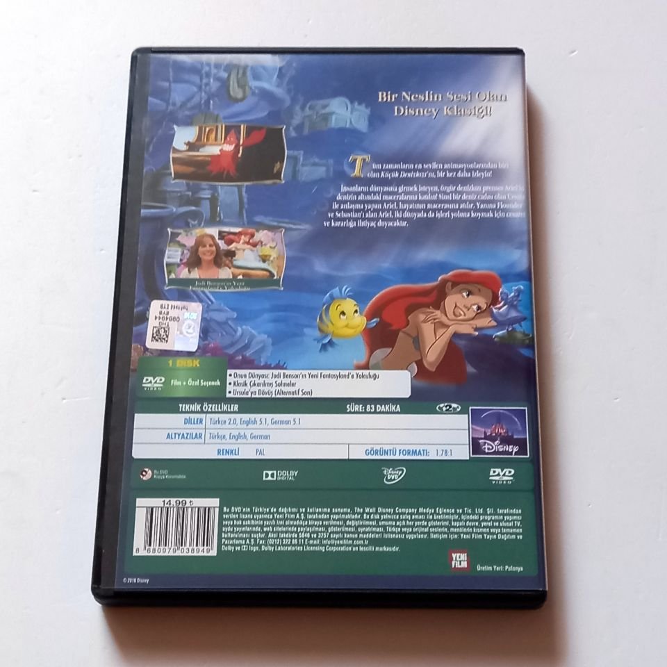 KÜÇÜK DENİZKIZI - THE LİTTLE MERMAID - DISNEY ANİMASYON - DVD 2.EL