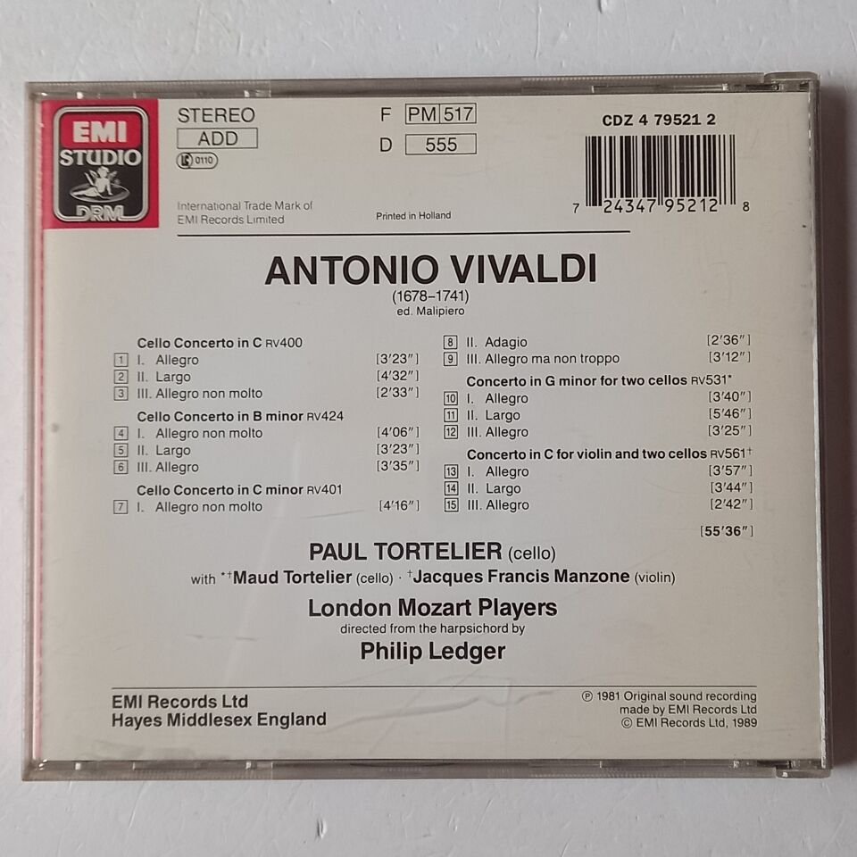 VIVALDI:CELLO CONCERTOS - PAUL TORTELIER, MAUD TORTELIER, LONDON MOZART PLAYERS (1981) - CD REMASTERED 1989 REISSUE 2.EL