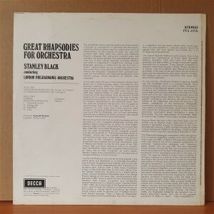 GREAT RHAPSODIES FOR ORCHESTRA / STANLEY BLACK, LONDON PHILHARMONIC ORCHESTRA / RAVEL, LISZT, ENESCO, CHABRIER (1970) - LP 2.EL PLAK