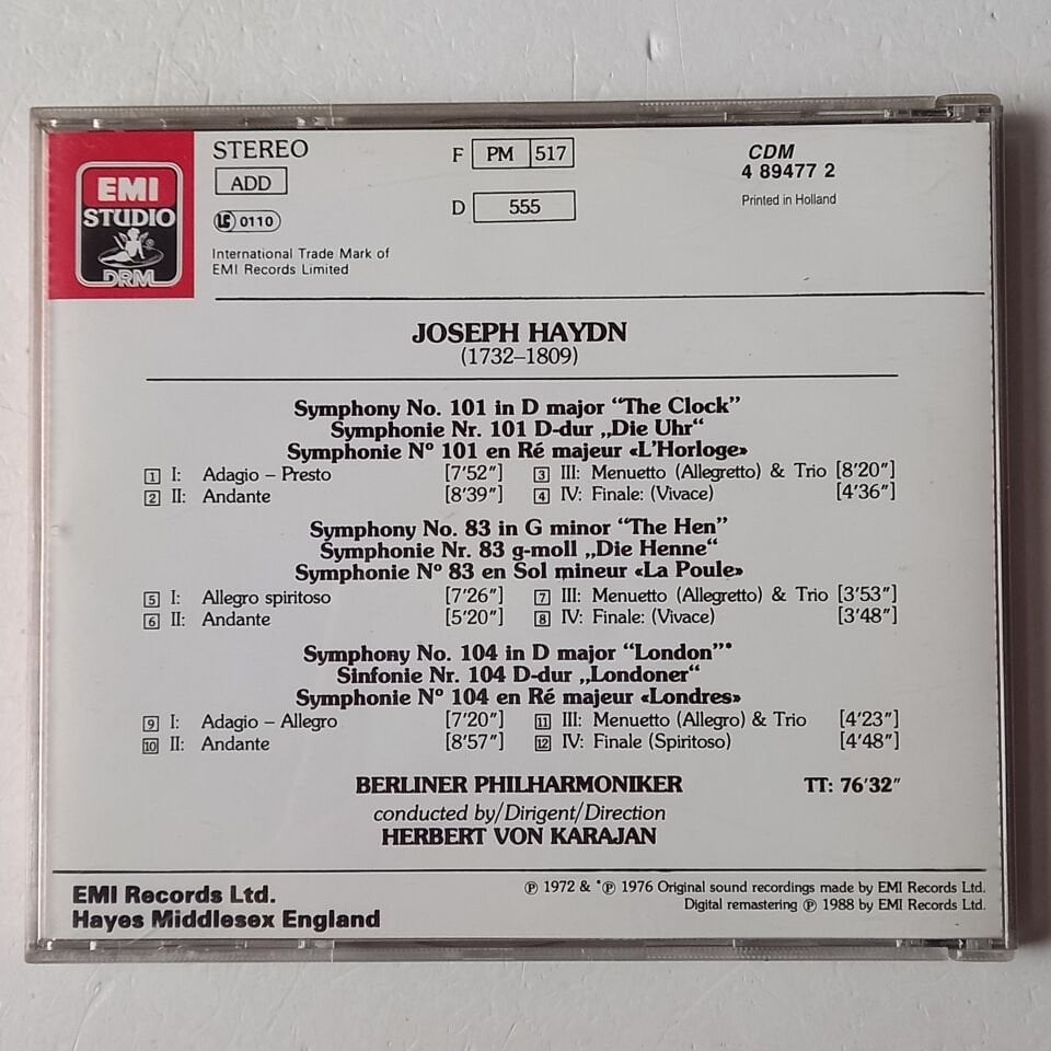 HAYDN: SYMPHONIES NOS. 83, 101 & 104 - HERBERT VON KARAJAN, BERLINER PHILHARMONIKER (1989) - CD 2.EL