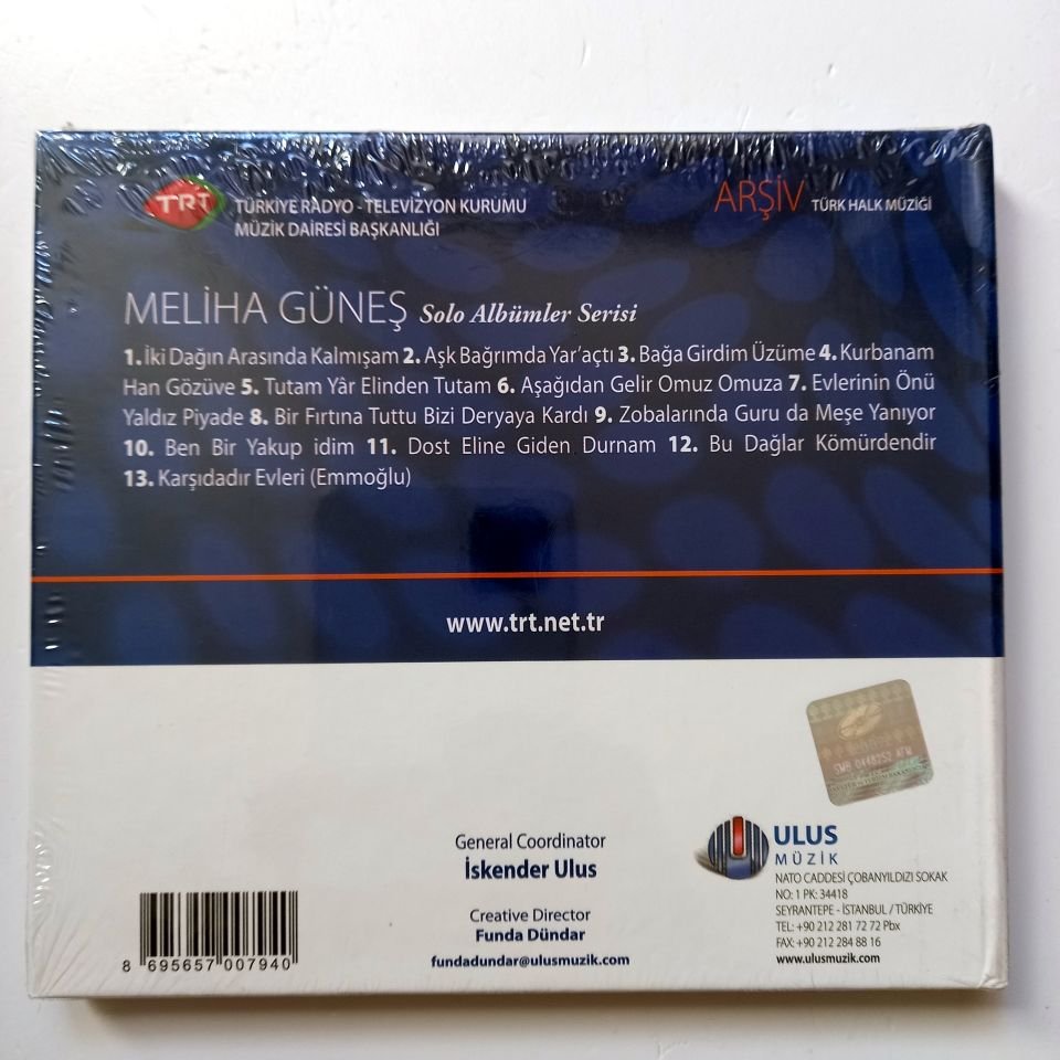 MELİHA GÜNEŞ / TÜRK HALK MÜZİĞİ / TRT ARŞİV SERİSİ 202 - CD SIFIR