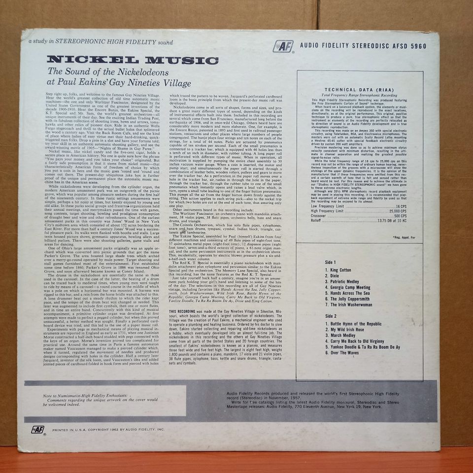 NICKEL MUSIC: MUSIC OF THE GAY NINETIES (1962) - LP 2.EL PLAK