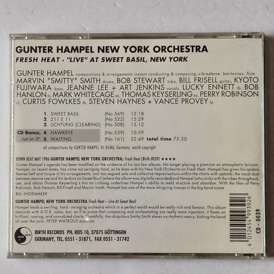 GUNTER HAMPEL NEW YORK ORCHESTRA – FRESH HEAT / LIVE AT SWEET BASIL (1985) - CD 2.EL