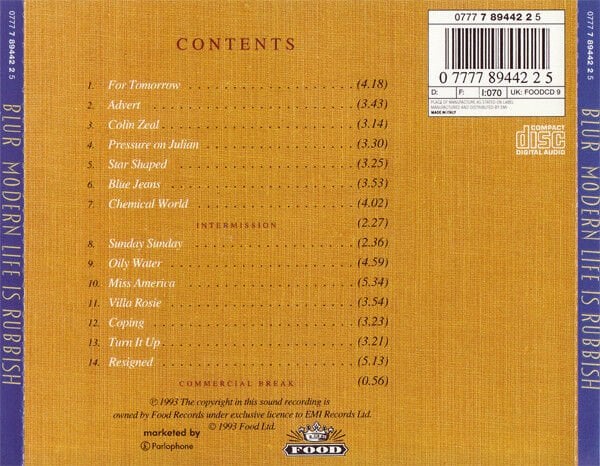 BLUR - MODERN LIFE RUBBISH (1993) - CD REISSUE JEWEL CASE / AMBALAJINDA SIFIR