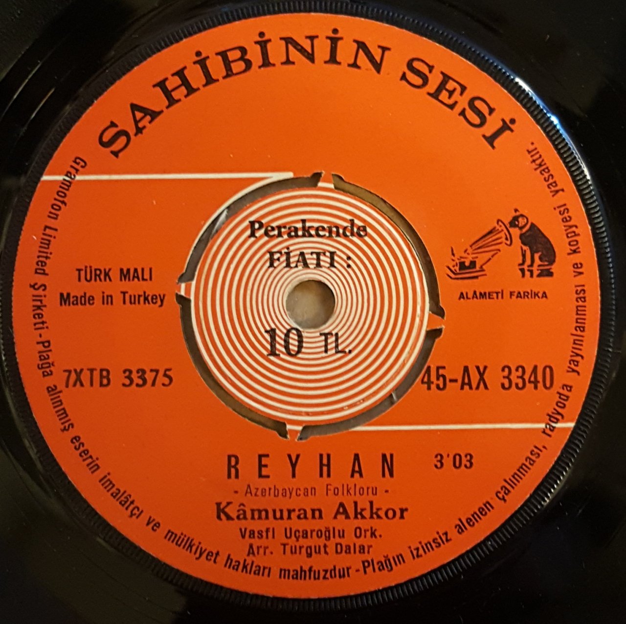 KAMURAN AKKOR - REYHAN / LALELER - 7'' 45 DEVİR KAPAKSIZ SAHİBİNİN SESİ 2.EL