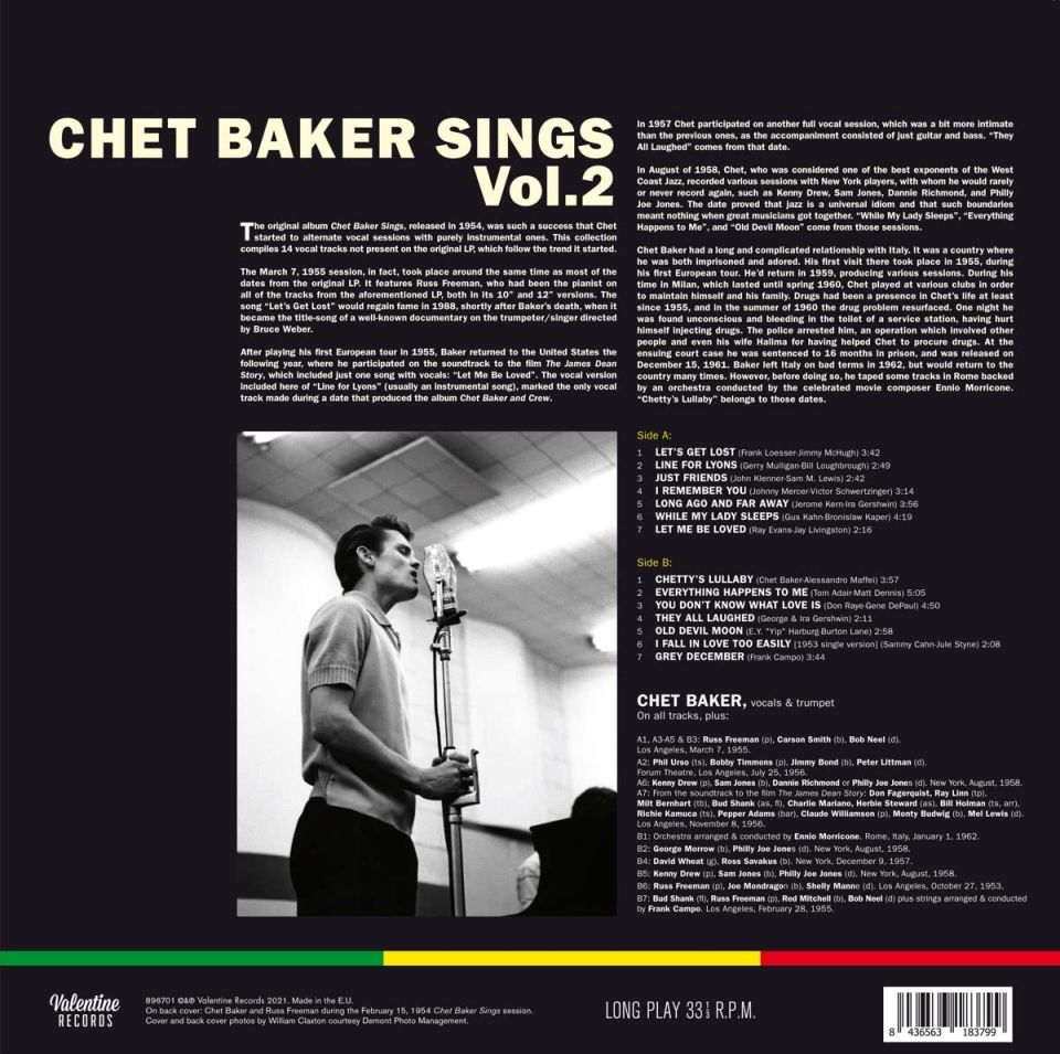 CHET BAKER - SINGS VOL 2 (2021) - LP COMPILATION 180GR SIFIR PLAK