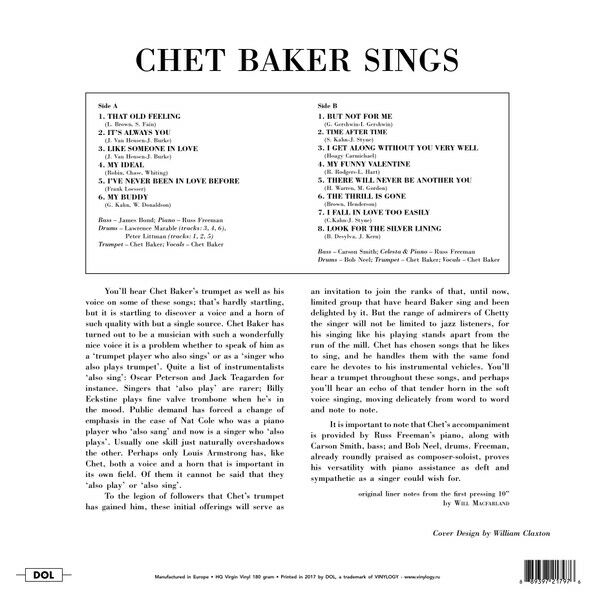CHET BAKER - SINGS (1954) - LP 180GR 2017 EDITION SIFIR PLAK