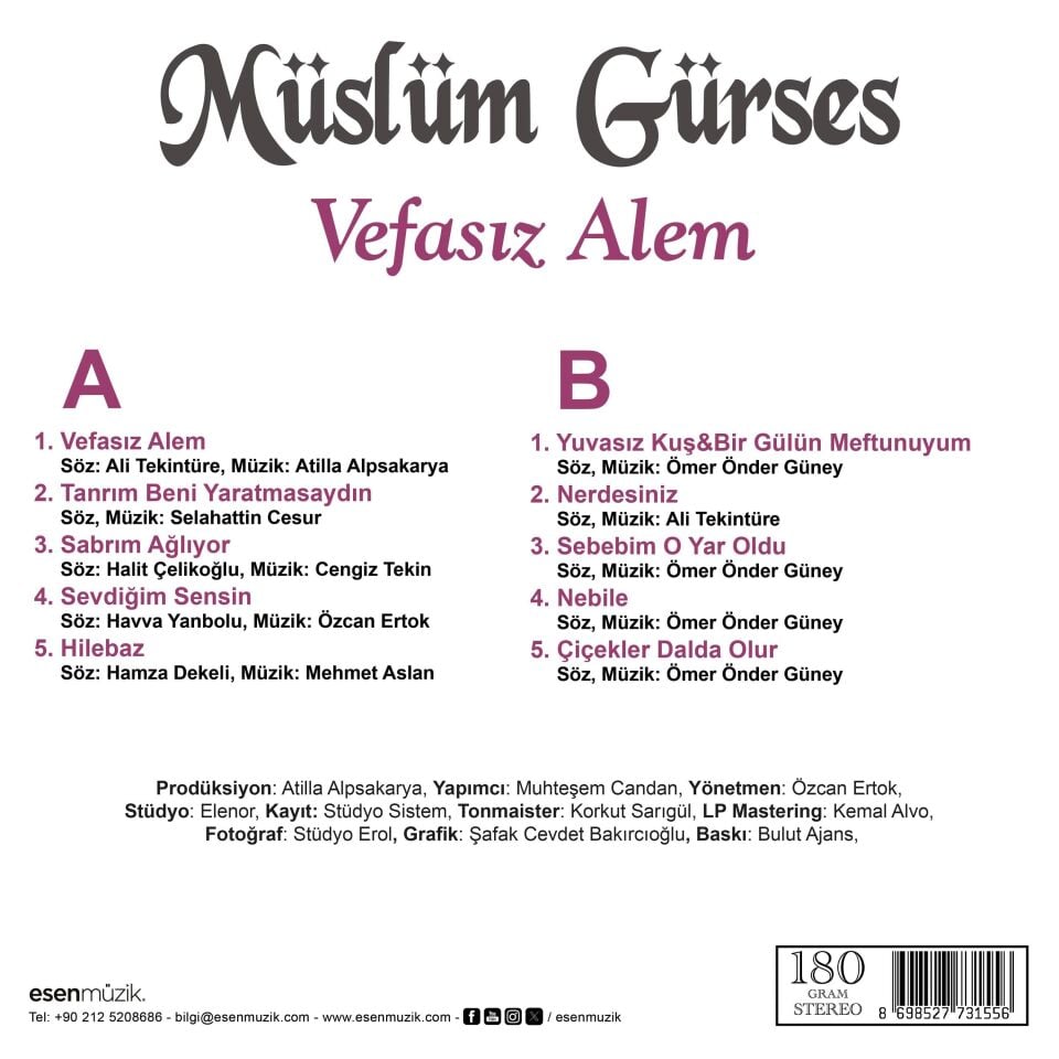 MÜSLÜM GÜRSES - VEFASIZ ALEM (1989) - LP 180GR 2026 BASIM SIFIR PLAK
