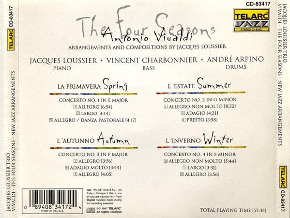 JACQUES LOUSSIER TRIO – VIVALDI: THE FOUR SEASONS (1997) - CD JEWEL CASE AMBALAJINDA SIFIR