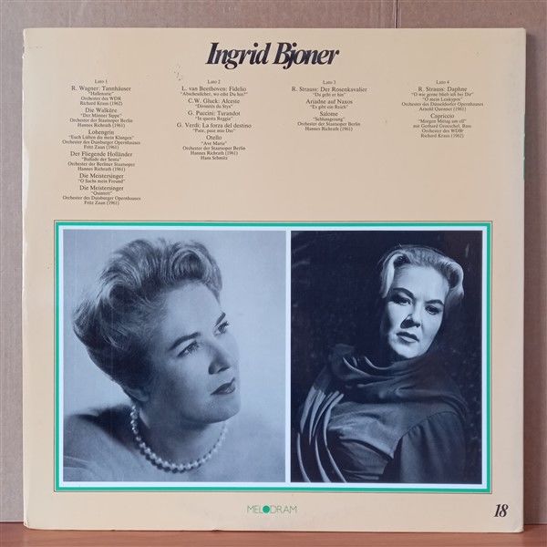 INGRID BJONER – ARIE DA OPERE DI: WAGNER, VAN BEETHOVEN, GLUCK, VERDI, PUCCINI, STRAUSS (1982) - 2LP 2.EL PLAK