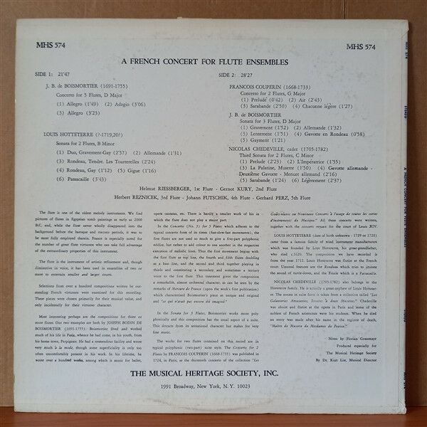 A FRENCH CONCERT FOR FLUTE ENSEMBLES / HELMUT RIESSBERGER, GERNOT KURY, HERBERT REZNICEK, JOHANN FUTSCHIK, GERHARD PERZ (1965) - LP 2.EL PLAK