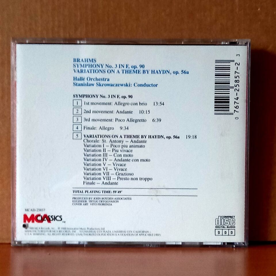 BRAHMS: SYMPHONY NO.3 / VARIATIONS ON A THEME BY HAYDN / HALLE ORCHESTRA, STANISLAW SKROWACZEWSKI (1988) - CD 2.EL