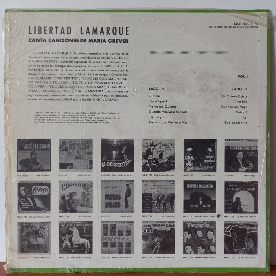LIBERTAD LAMARQUE – CANTA CANCIONES DE MARIA GREVER - LP 2.EL PLAK