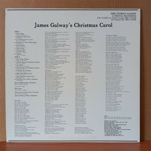 JAMES GALWAY' S CHRISTMAS CAROL / ROYAL PHILHARMONIC ORCHESTRA, BBC SINGERS (1986) - LP 2.EL PLAK