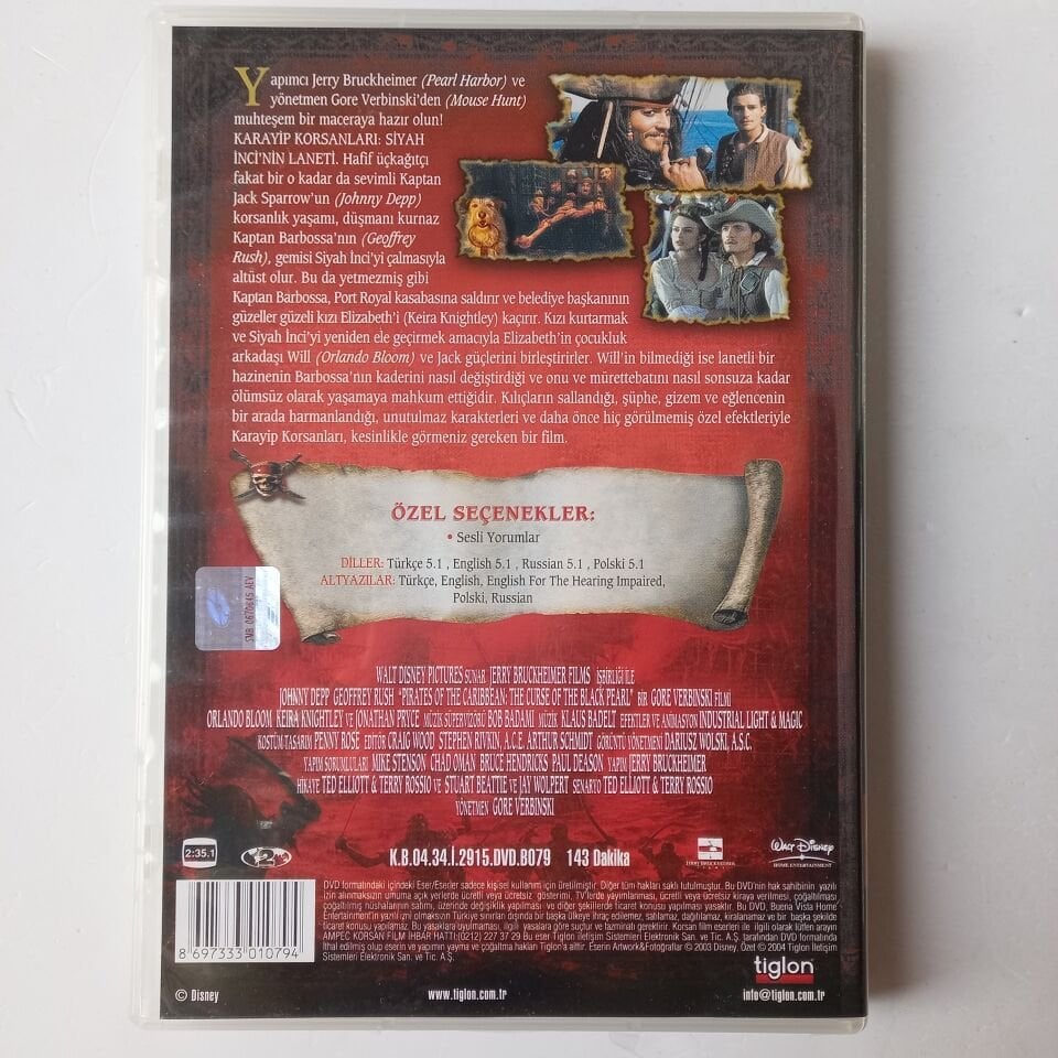 KARAYIP KORSANLARI SİYAH İNCİ'NİN LANETİ - PIRATES OF THE CARIBBEAN DEAD THE CURSE OF THE BLACK PEARL - JOHNNY DEPP - DVD 2.EL