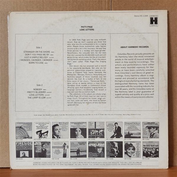 PATTI PAGE – LOVE LETTERS (1969) - LP 2.EL PLAK