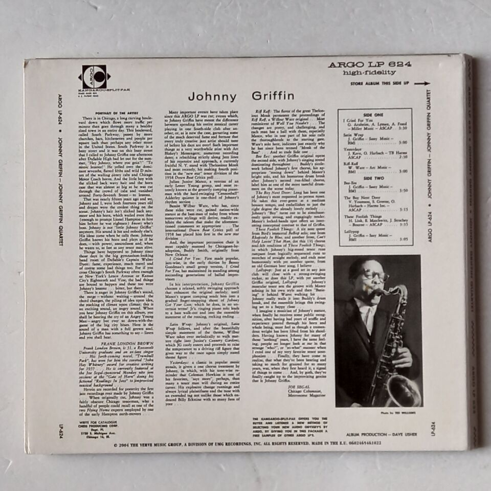 JOHNNY GRIFFIN – THE JOHNNY GRIFFIN QUARTET (1958) - CD DIGIPAK 2.EL