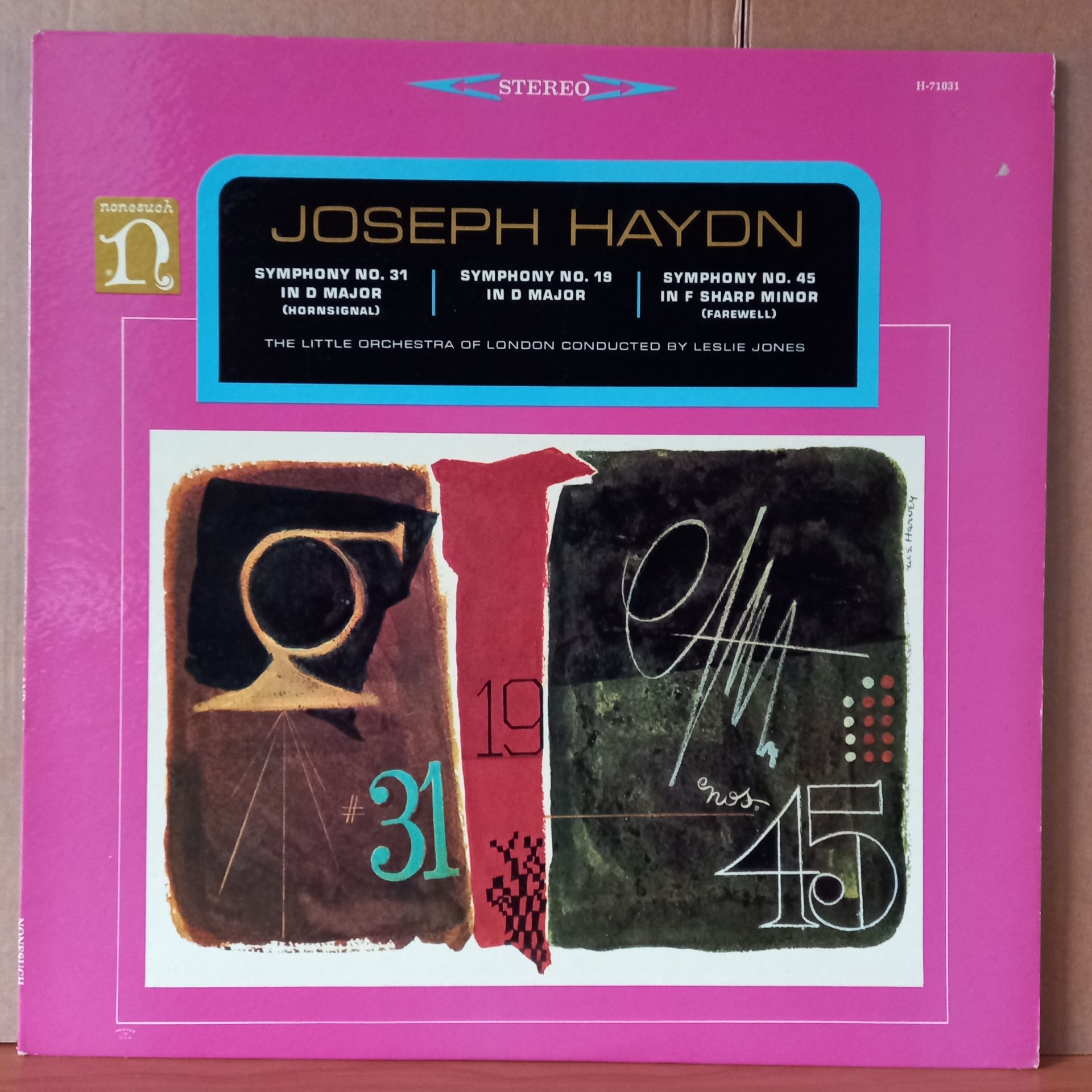 JOSEPH HAYDN: SYMPHONY NO. 31 IN D MAJOR ''HORNSIGNAL'', SYMPHONY NO. 19 IN D MAJOR, SYMPHONY NO. 45 IN F SHARP MAJOR ''FAREWELL'' / LESLIE JONES, THE LITTLE ORCHESTRA OF LONDON - LP 2.EL PLAK
