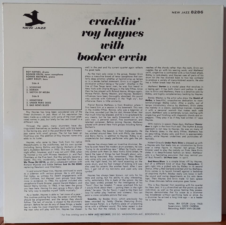 ROY HAYNES WITH BOOKER ERVIN – CRACKLIN' - LP 2.EL PLAK