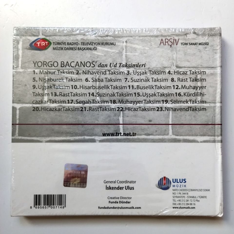 YORGO BACANOS'DAN UD TAKSİMLERİ / TÜRK SANAT MÜZİĞİ / TRT ARŞİV SERİSİ 152 - CD SIFIR