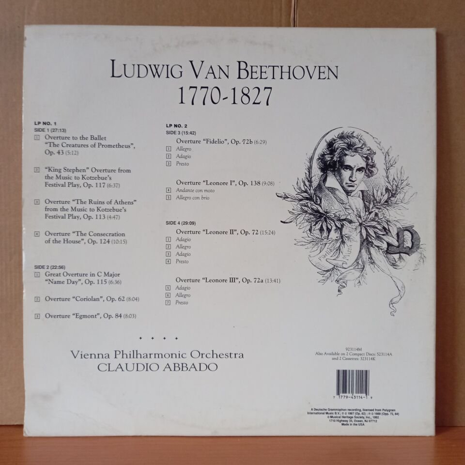 LUDWIG VAN BEETHOVEN – THE OVERTURES / VIENNA PHILHARMONIC ORCHESTRA, CLAUDIO ABBADO (1987) - 2LP 2.EL PLAK