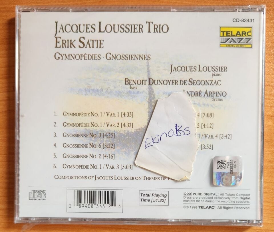 JACQUES LOUSSIER TRIO – SATIE: GYMNOPEDIES / GNOSSIENNES (1998) - CD JEWEL CASE AMBALAJINDA SIFIR