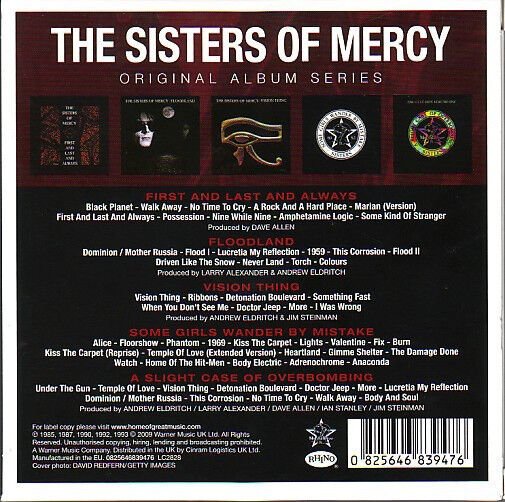 THE SISTERS OF MERCY – ORIGINAL ALBUM SERIES / FIRST AND LAST AND ALWAYS, FLOODLAND, VISION THING, SOME GIRLS WANDER BY MISTAKE, A SLIGHT CASE OF OVERBOMBING (1995) - 5CD BOX SET AMBALAJINDA SIFIR
