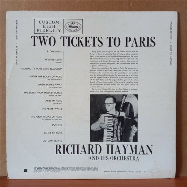 RICHARD HAYMAN AND HIS ORCHESTRA – TWO TICKETS TO PARIS (1957) - LP 2.EL PLAK