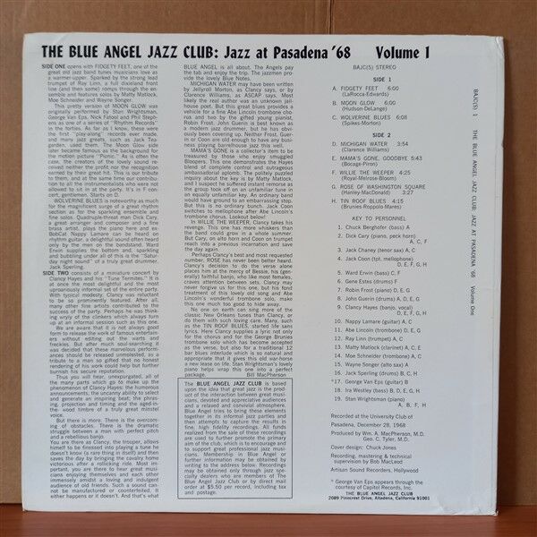 THE BLUE ANGEL JAZZ CLUB / JAZZ AT PASADENA '68 VOLUME 1 (1969) - LP 2.EL PLAK