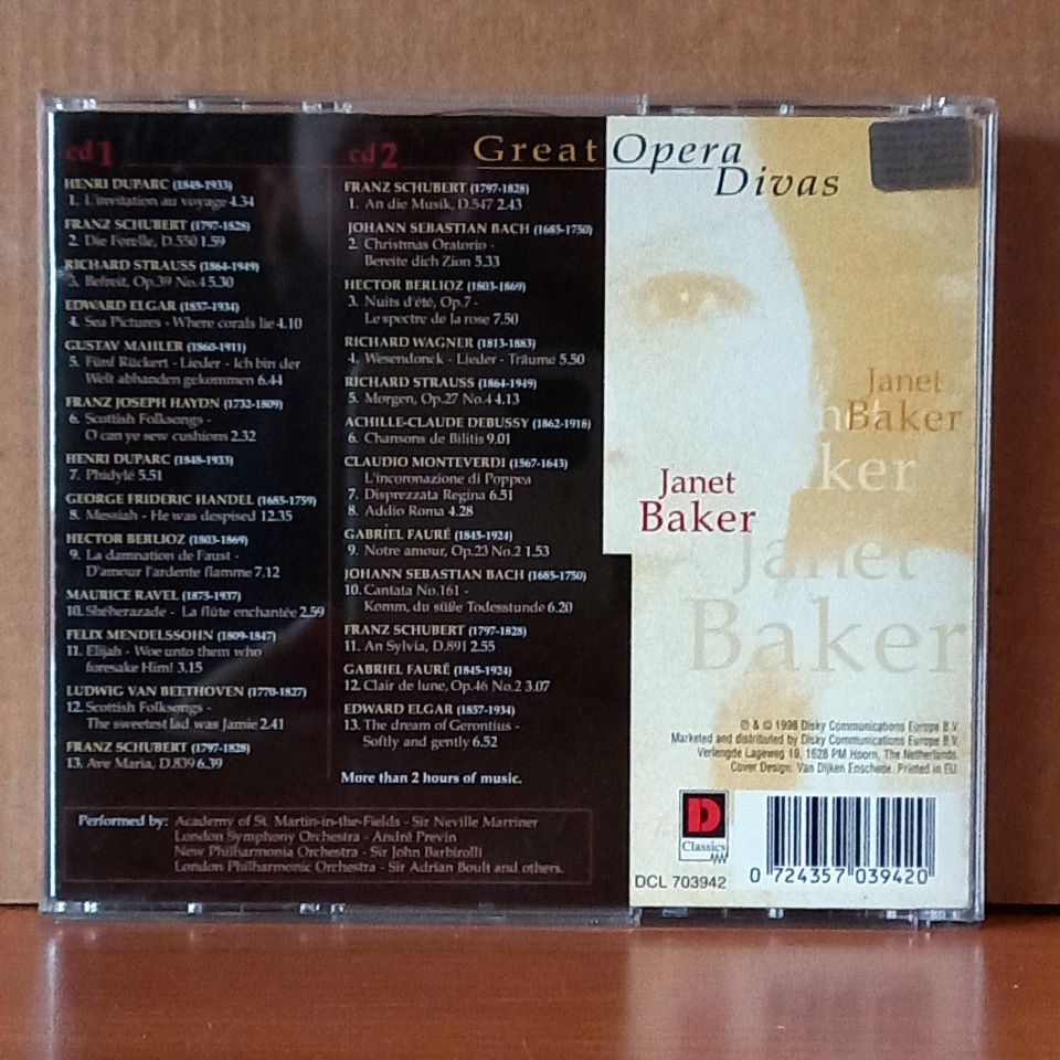 JANET BAKER – HANDEL - SCHUBERT - DEBUSSY - BACH / GREAT OPERA DIVAS (1998) - 2CD 2.EL