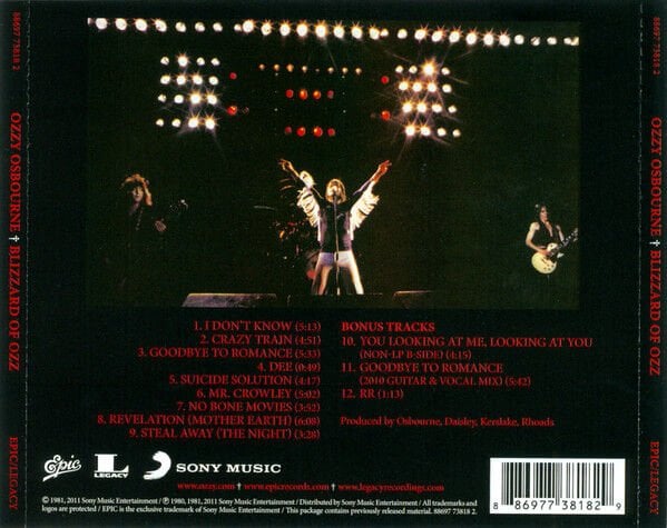 OZZY OSBOURNE – BLIZZARD OF OZZ (1980) - CD REMASTERED 2011 REISSUE JEWEL CASE AMBALAJINDA SIFIR