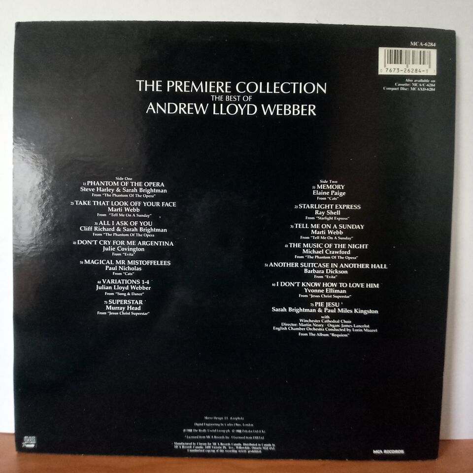 ANDREW LLOYD WEBBER – THE PREMIERE COLLECTION - THE BEST OF ANDREW LLOYD WEBBER (1988) - LP 2.EL PLAK