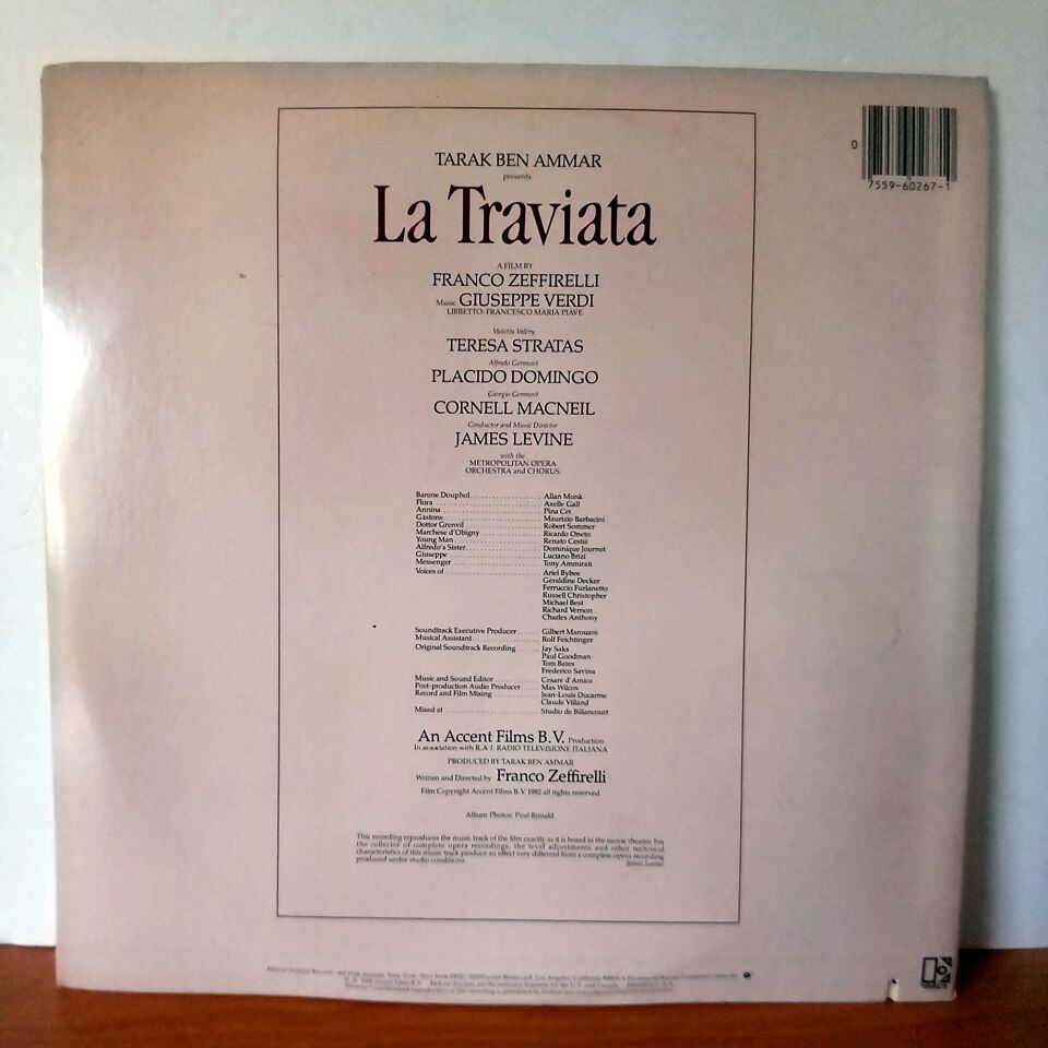GIUSEPPE VERDI:  LA TRAVIATA / JAMES LEVINE, THE METROPOLITAN OPERA ORCHESTRA AND METROPOLITAN OPERA CHORUS (1983) - 2LP 2.EL PLAK