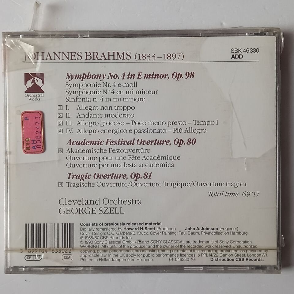 BRAHMS - CLEVELAND ORCHESTRA / GEORGE SZELL – SYMPHONY NO. 4 ACADEMIC FESTIVAL OVERTURE (1991) - CD AMBALAJINDA SIFIR